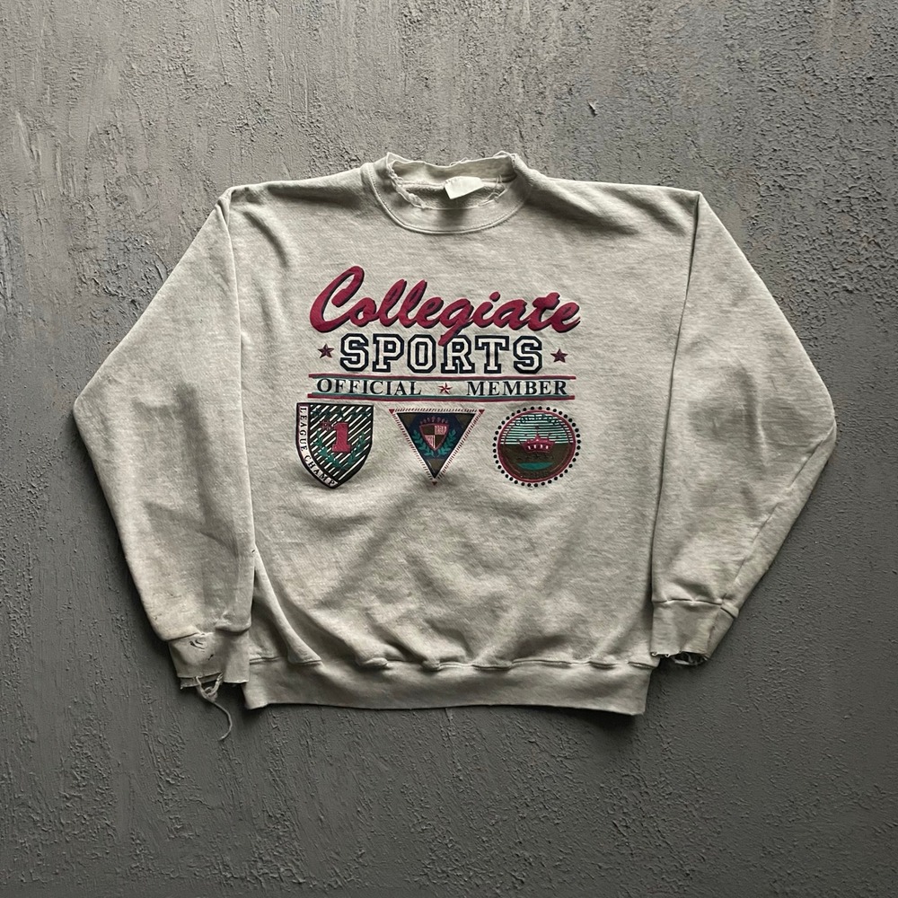 Vintage Collegiate Sports Graphic Sweatshirt Mens Large Grey 90s Unbranded